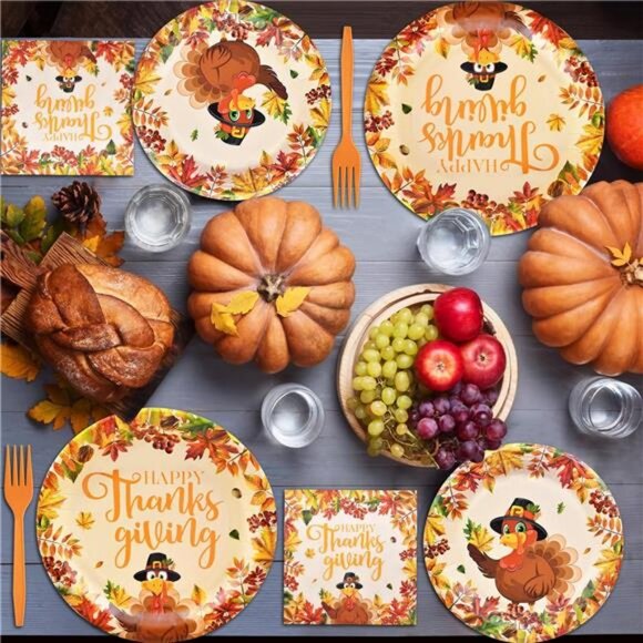 100 Pieces Thanksgiving Turkey Tableware Set Party Supplies – Happy Thanksgiving - Picture 5 of 7